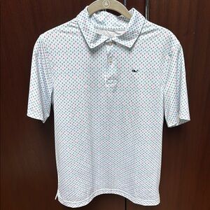 Vineyard Vines Performance pink and blue palm tree Polo Shirt Boys Large 16